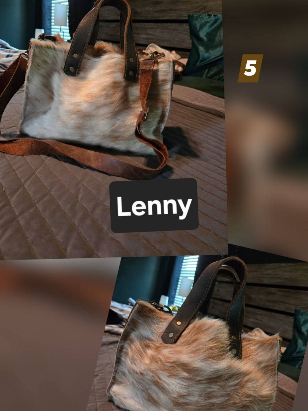 Cowhide Leather Bag in Cream and Brown with Leather Trim